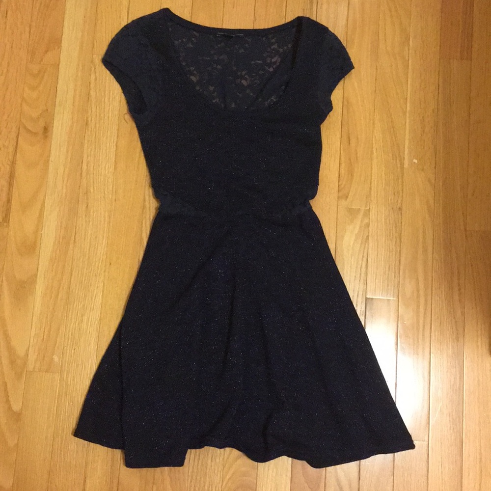 navy blue, lacy skater dress